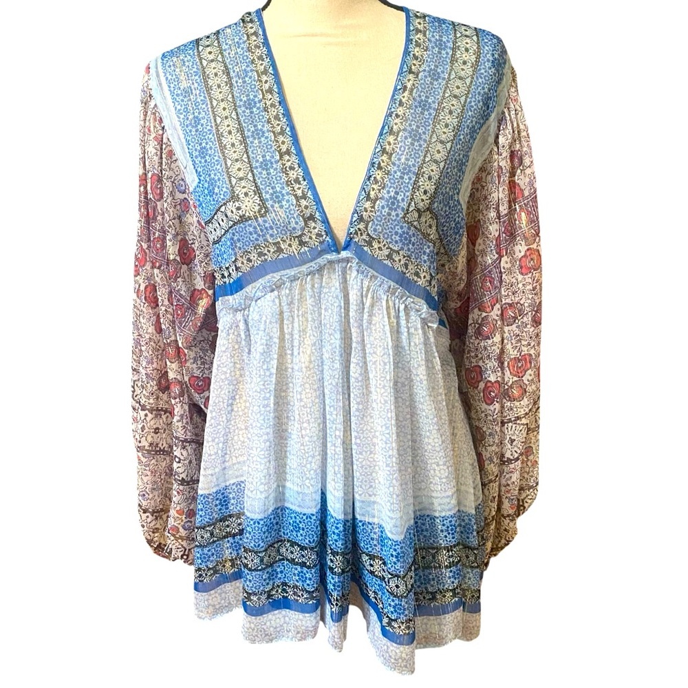Free People Aaliyah Blue Tunic Balloon Sleeve size S